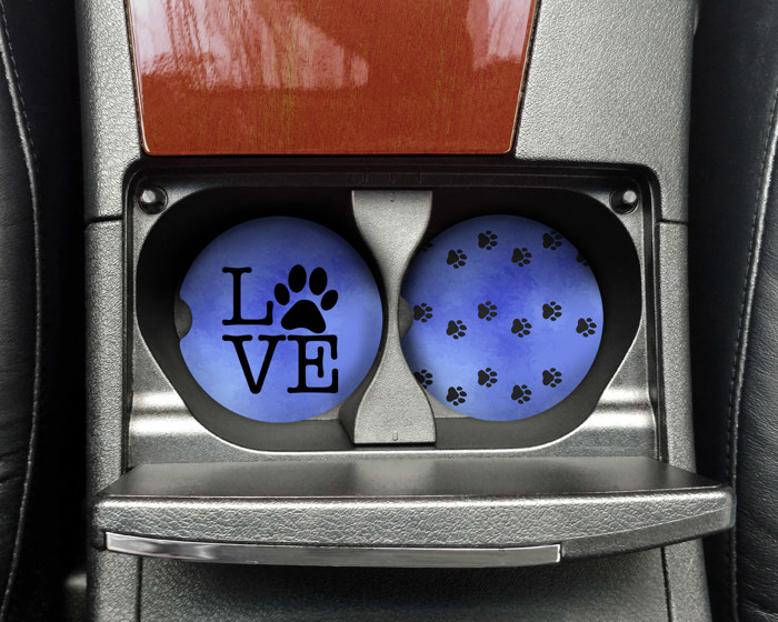 Car Coasters Blue LOVE Paw Prints Jane